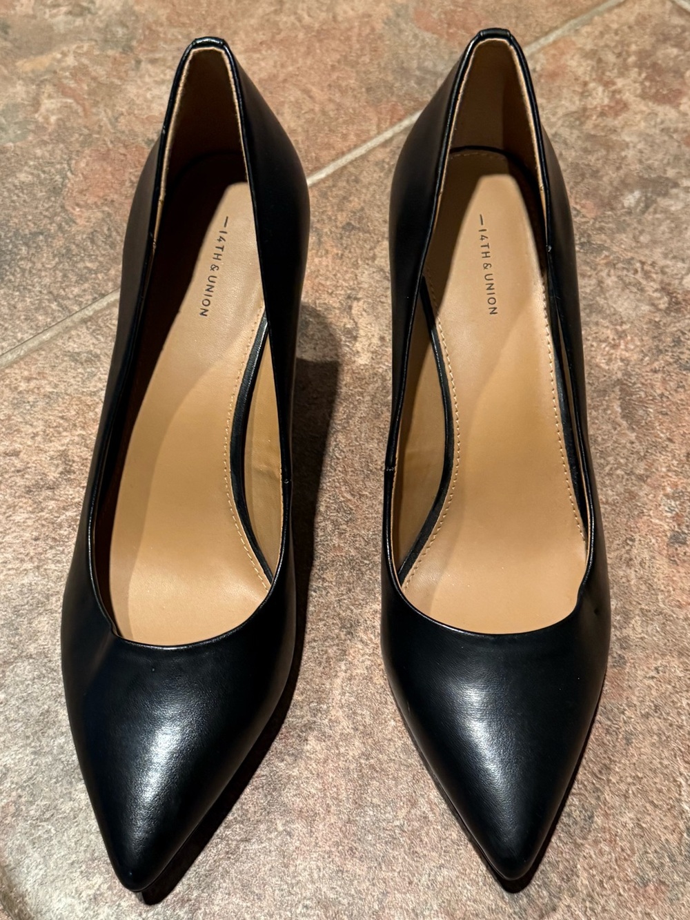 14th & Union Black Leather Pointed-Toe Pumps